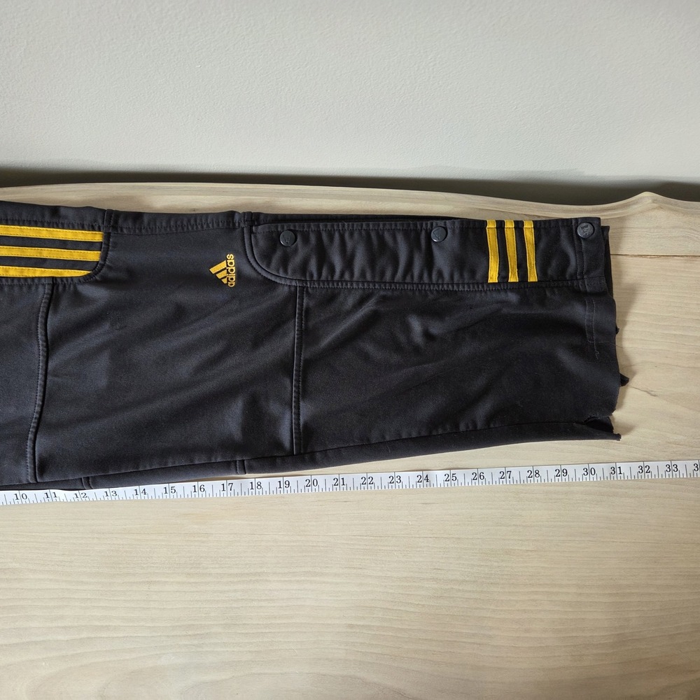 Vintage 2003 Adidas Snap Button Track Pants - Men's Medium Black/Yellow Thrashed - Picture 5 of 13